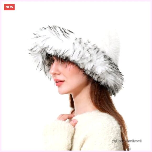 Faux Fur Bucket Hat Adjustable Winter Warm Fisherman Cap for Women